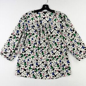 Talbots Floral Print Blouse Size M-PETITE 3/4 Sleeve‎ Top Puff Sleeve